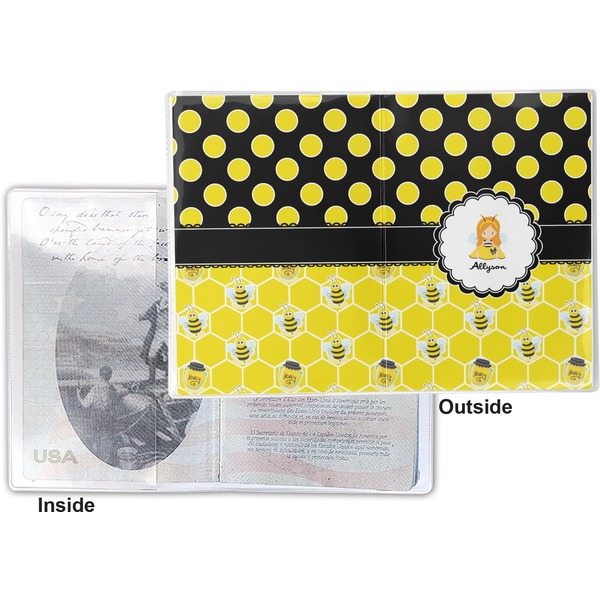 Honeycomb, Bees & Polka Dots Vinyl Passport Holder - Flat Front and Back