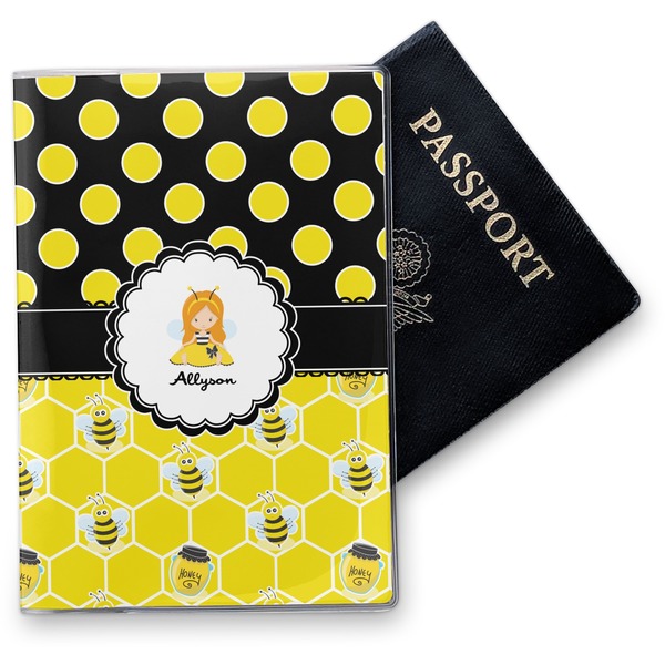 Custom Honeycomb, Bees & Polka Dots Vinyl Passport Holder (Personalized)