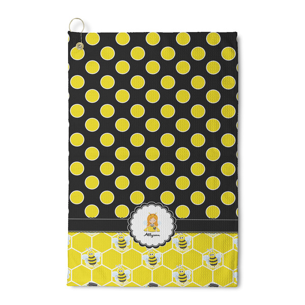 Custom Honeycomb, Bees & Polka Dots Waffle Weave Golf Towel (Personalized)