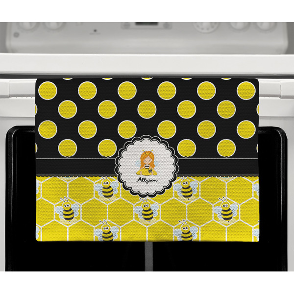 Honeycomb, Bees & Polka Dots Waffle Weave Towel - Full Color Print - Lifestyle2 Image
