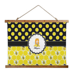 Honeycomb, Bees & Polka Dots Wall Hanging Tapestry - Wide (Personalized)