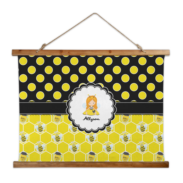 Custom Honeycomb, Bees & Polka Dots Wall Hanging Tapestry - Wide (Personalized)