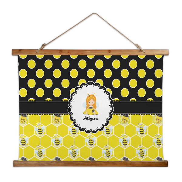 Custom Honeycomb, Bees & Polka Dots Wall Hanging Tapestry - Wide (Personalized)