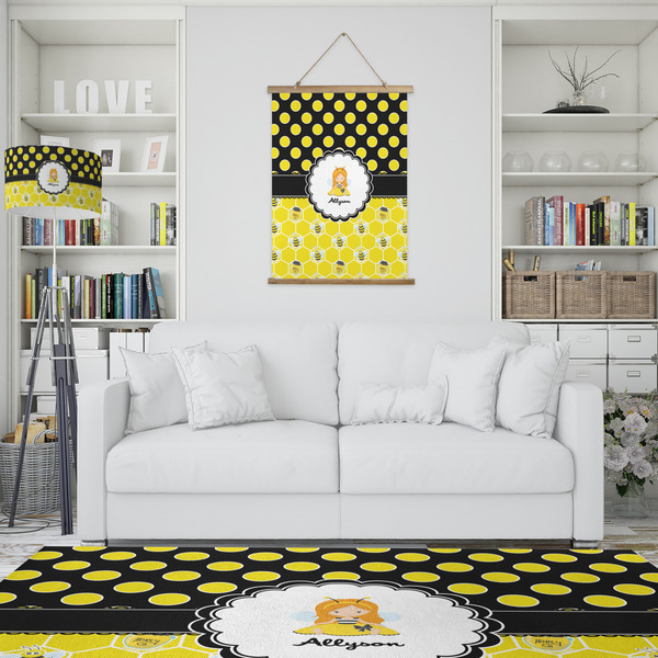 Honeycomb, Bees & Polka Dots Wall Hanging Tapestry - Portrait - IN CONTEXT