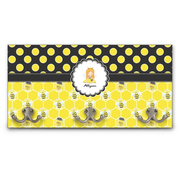 Custom Honeycomb, Bees & Polka Dots Wall Mounted Coat Rack (Personalized)