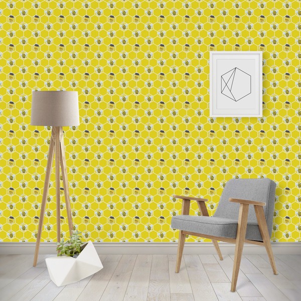 Custom Honeycomb, Bees & Polka Dots Wallpaper & Surface Covering (Water Activated - Removable)
