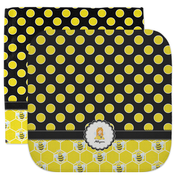 Custom Honeycomb, Bees & Polka Dots Facecloth / Wash Cloth (Personalized)