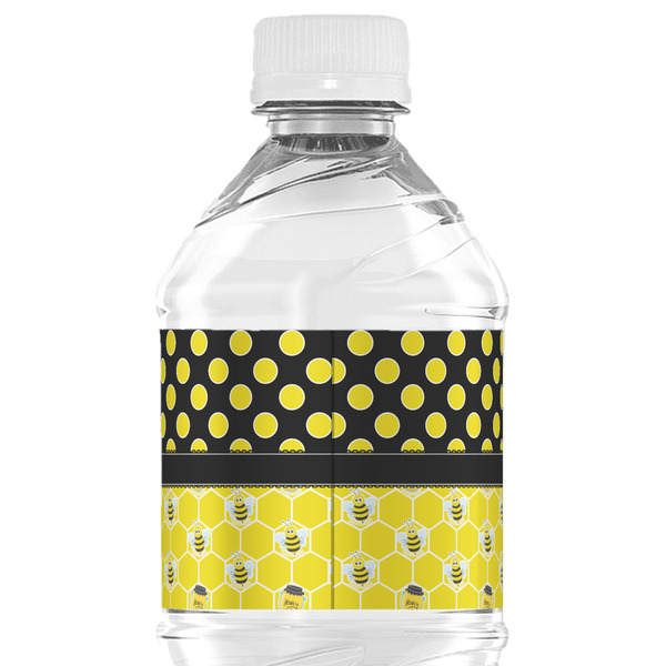 Honeycomb, Bees & Polka Dots Water Bottle Label - Back View