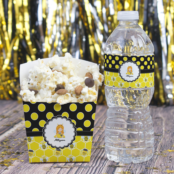 Honeycomb, Bees & Polka Dots Water Bottle Label - w/ Favor Box