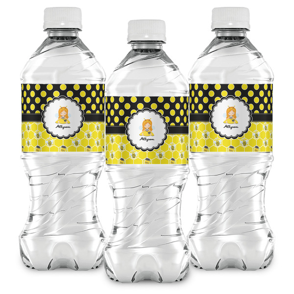 Honeycomb, Bees & Polka Dots Water Bottle Labels - Front View