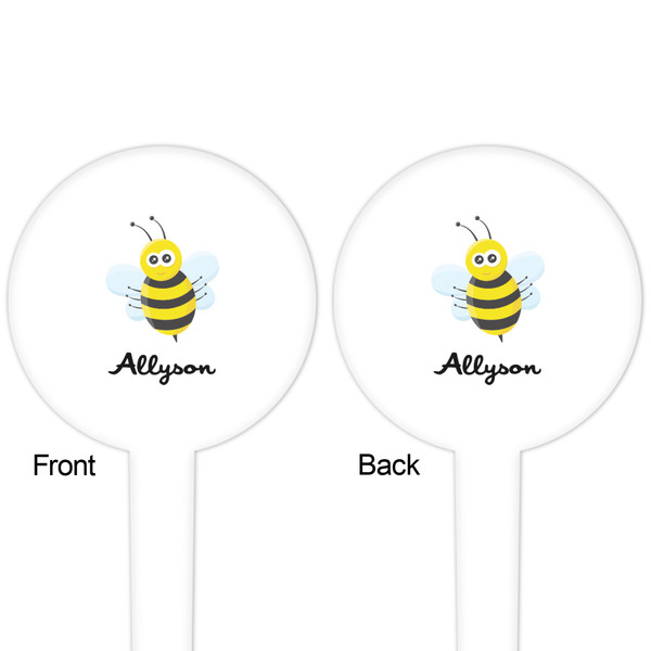 Honeycomb, Bees & Polka Dots White Plastic 4" Food Pick - Round - Double Sided - Front & Back