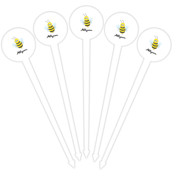 Honeycomb, Bees & Polka Dots White Plastic 4" Food Pick - Round - Fan View