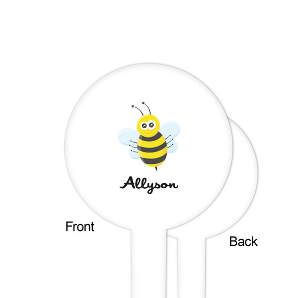 Honeycomb, Bees & Polka Dots White Plastic 4" Food Pick - Round - Single Sided - Front & Back