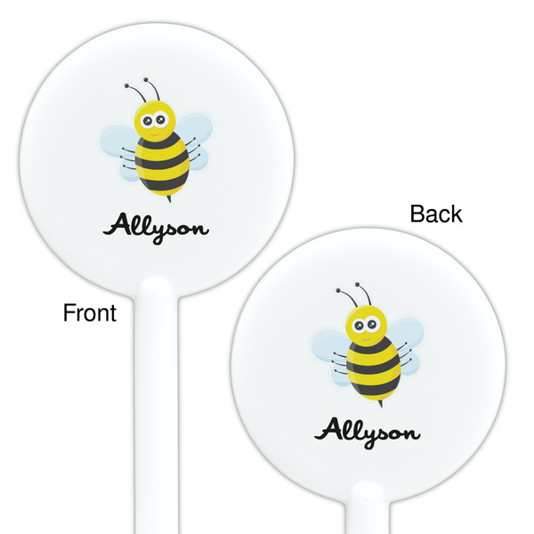 Honeycomb, Bees & Polka Dots White Plastic 5.5" Stir Stick - Double Sided - Round - Front & Back