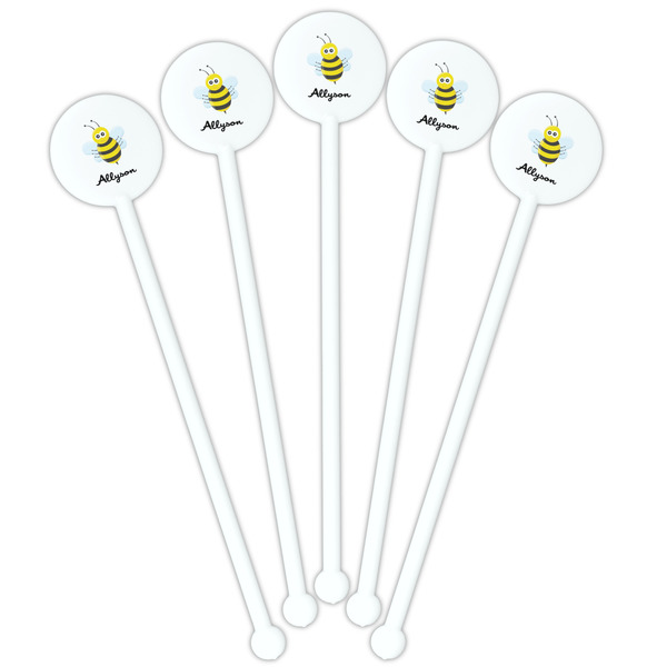 Honeycomb, Bees & Polka Dots White Plastic 5.5" Stir Stick - Fan View