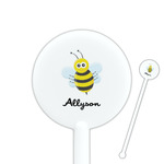 Honeycomb, Bees & Polka Dots 5.5" Round Plastic Stir Sticks - White - Single Sided (Personalized)