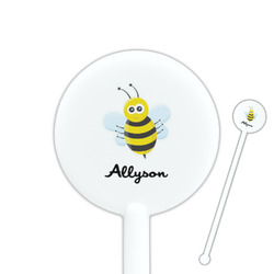 Honeycomb, Bees & Polka Dots 5.5" Round Plastic Stir Sticks - White - Single Sided (Personalized)