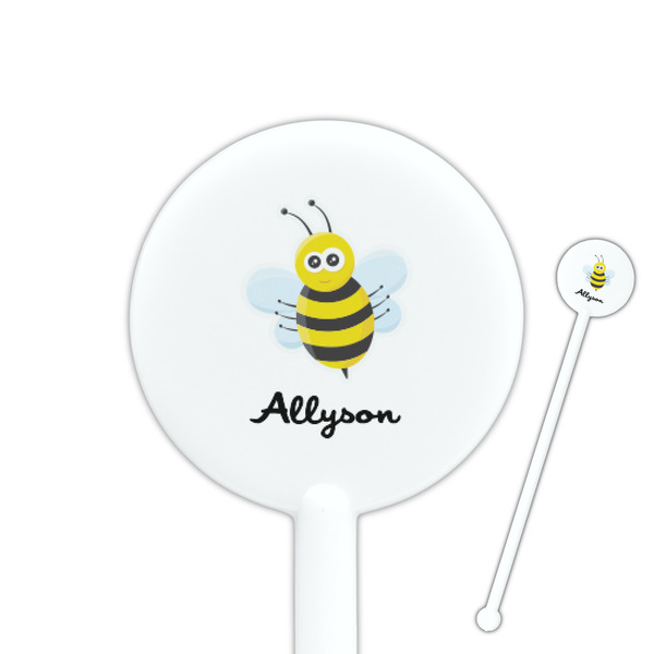 Custom Honeycomb, Bees & Polka Dots 5.5" Round Plastic Stir Sticks - White - Single Sided (Personalized)