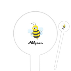 Honeycomb, Bees & Polka Dots 6" Round Plastic Food Picks - White - Single Sided (Personalized)