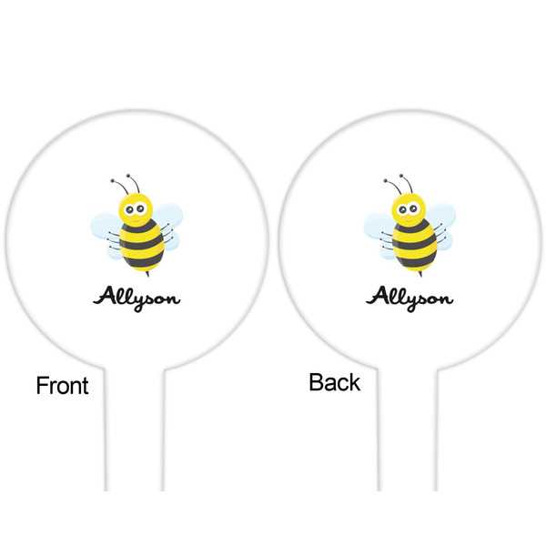 Honeycomb, Bees & Polka Dots White Plastic 6" Food Pick - Round - Double Sided - Front & Back