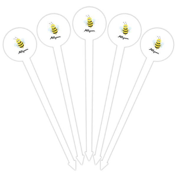 Honeycomb, Bees & Polka Dots White Plastic 6" Food Pick - Round - Fan View