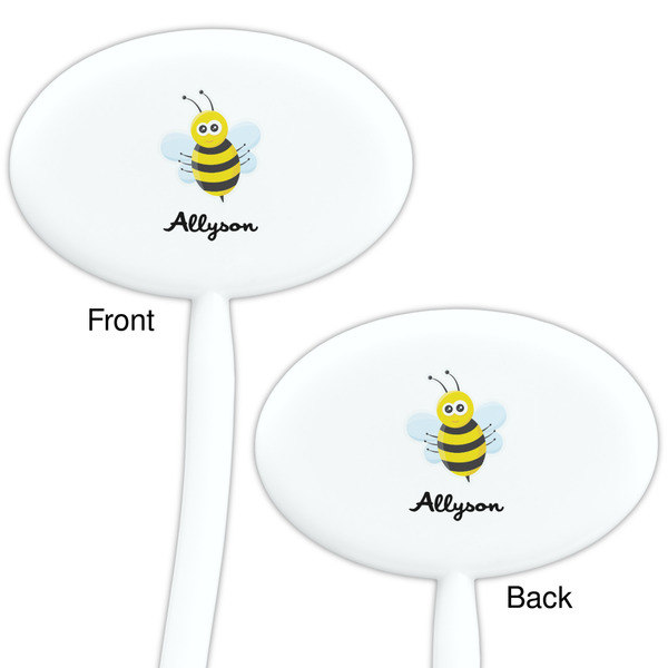 Honeycomb, Bees & Polka Dots White Plastic 7" Stir Stick - Double Sided - Oval - Front & Back