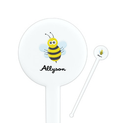 Honeycomb, Bees & Polka Dots 7" Round Plastic Stir Sticks - White - Double Sided (Personalized)