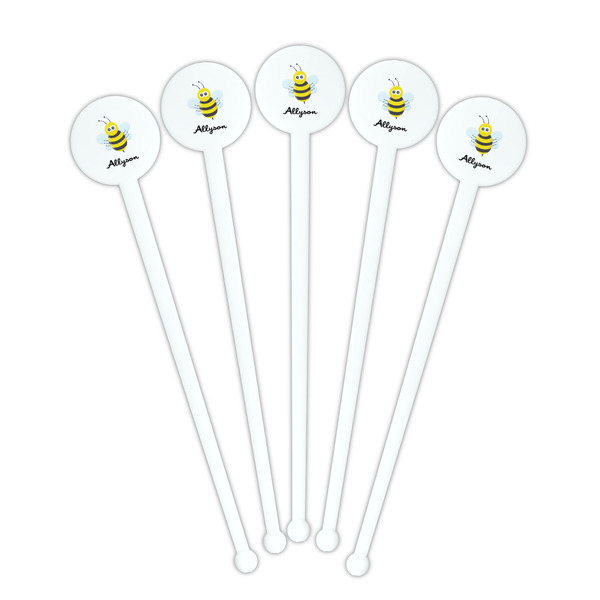 Honeycomb, Bees & Polka Dots White Plastic 7" Stir Stick - Round - Fan View