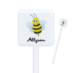 Honeycomb, Bees & Polka Dots Square Plastic Stir Sticks - Single Sided (Personalized)