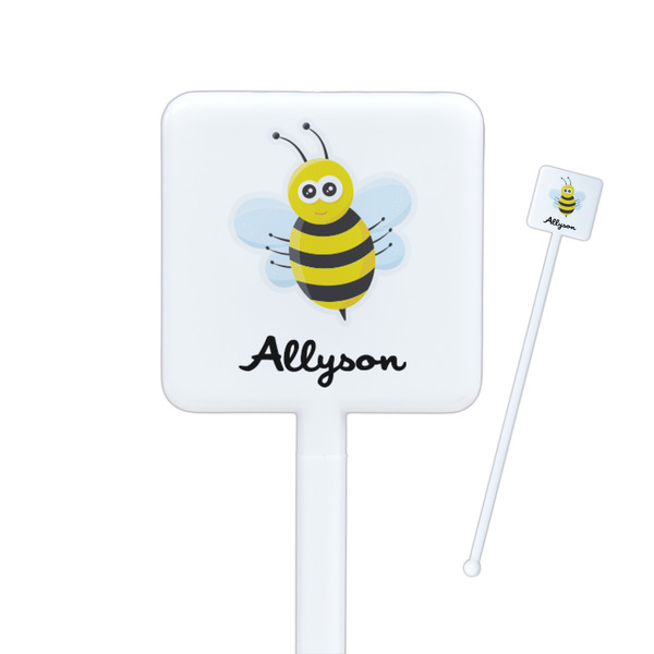 Custom Honeycomb, Bees & Polka Dots Square Plastic Stir Sticks (Personalized)