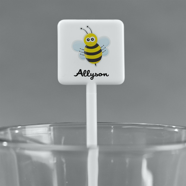 Honeycomb, Bees & Polka Dots White Plastic Stir Stick - Square - Main