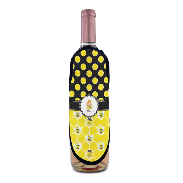 Honeycomb, Bees & Polka Dots Wine Bottle Apron - IN CONTEXT