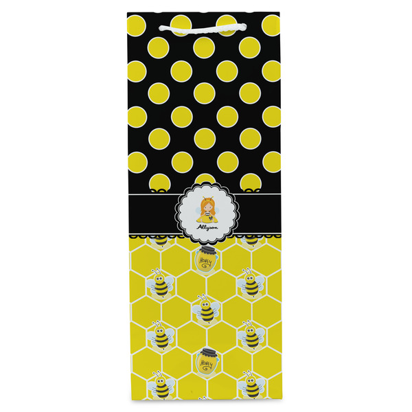 Honeycomb, Bees & Polka Dots Wine Gift Bag - Gloss - Front