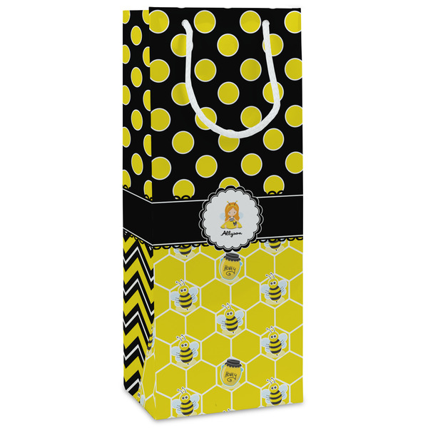 Custom Honeycomb, Bees & Polka Dots Wine Gift Bags - Gloss (Personalized)