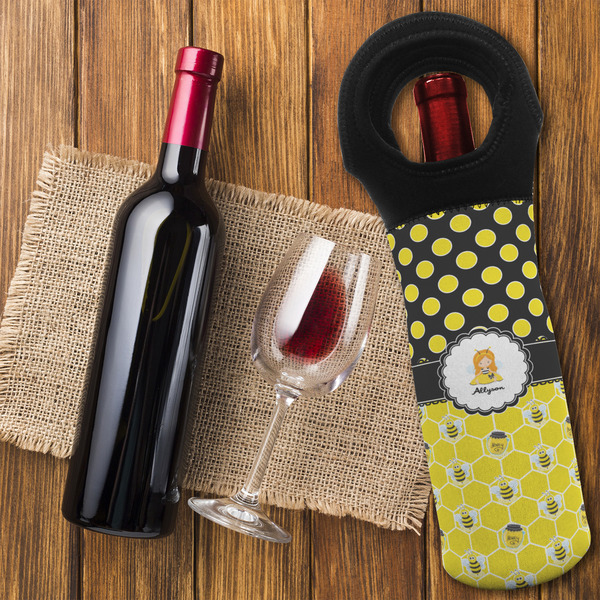 Honeycomb, Bees & Polka Dots Wine Tote Bag - FLATLAY
