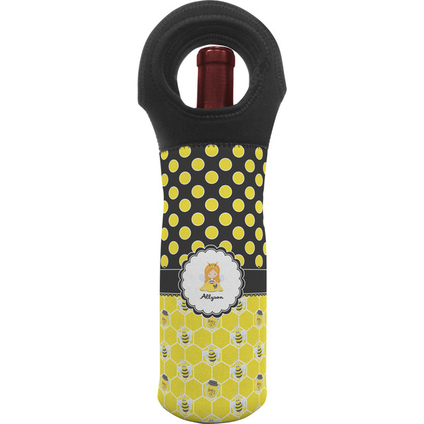 Custom Honeycomb, Bees & Polka Dots Wine Tote Bag (Personalized)