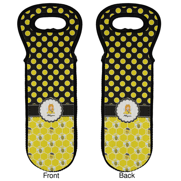 Honeycomb, Bees & Polka Dots Wine Tote Front & Back