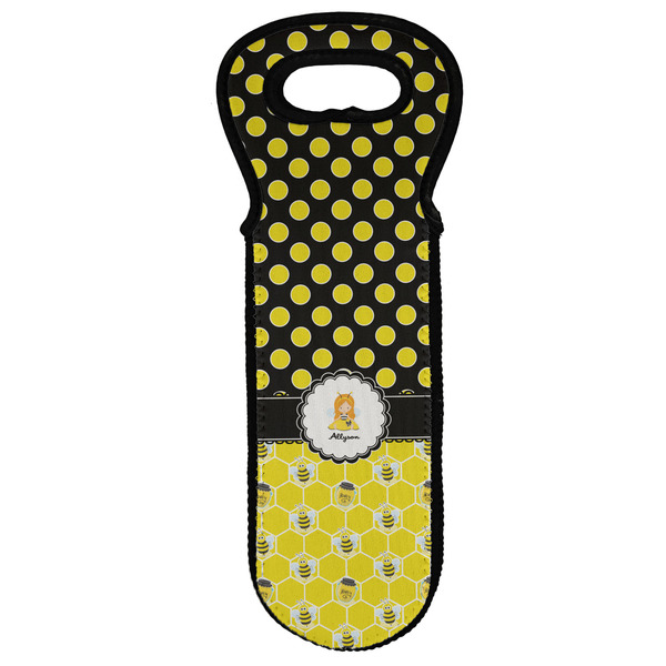 Custom Honeycomb, Bees & Polka Dots Wine Tote Bag (Personalized)