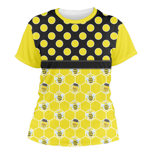 Custom Honeycomb, Bees & Polka Dots Women's Crew T-Shirt - 2X Large