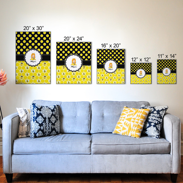 Honeycomb, Bees & Polka Dots Wood Prints - Size Comparison