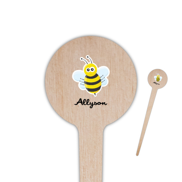 Custom Honeycomb, Bees & Polka Dots 4" Round Wooden Food Picks - Double Sided (Personalized)