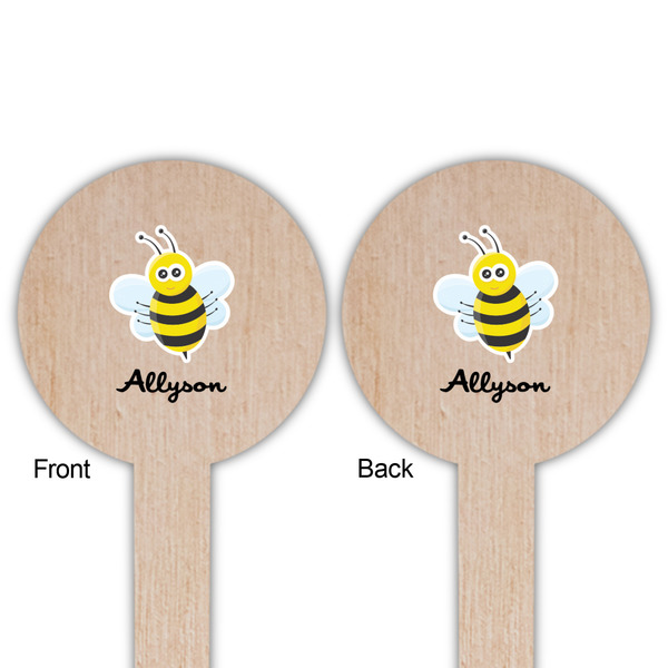 Honeycomb, Bees & Polka Dots Wooden 6" Food Pick - Round - Double Sided - Front & Back