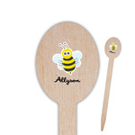 Honeycomb, Bees & Polka Dots Oval Wooden Food Picks - Double Sided (Personalized)