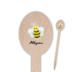 Honeycomb, Bees & Polka Dots Oval Wooden Food Picks - Single Sided (Personalized)
