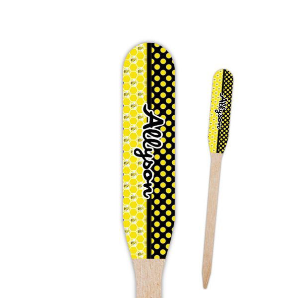 Custom Honeycomb, Bees & Polka Dots Paddle Wooden Food Picks - Double Sided (Personalized)