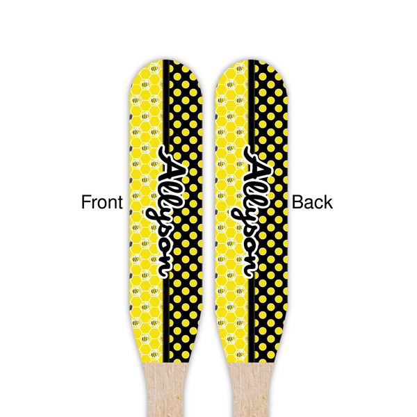 Honeycomb, Bees & Polka Dots Wooden Food Pick - Paddle - Double Sided - Front & Back