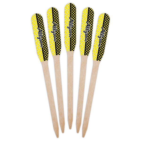 Honeycomb, Bees & Polka Dots Wooden Food Pick - Paddle - Fan View