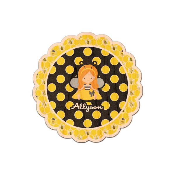 Custom Honeycomb, Bees & Polka Dots Genuine Maple or Cherry Wood Sticker (Personalized)