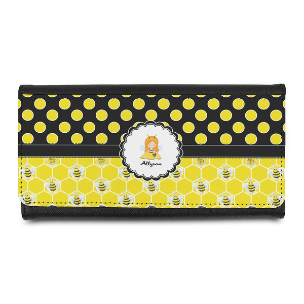 Custom Honeycomb, Bees & Polka Dots Leatherette Ladies Wallet (Personalized)