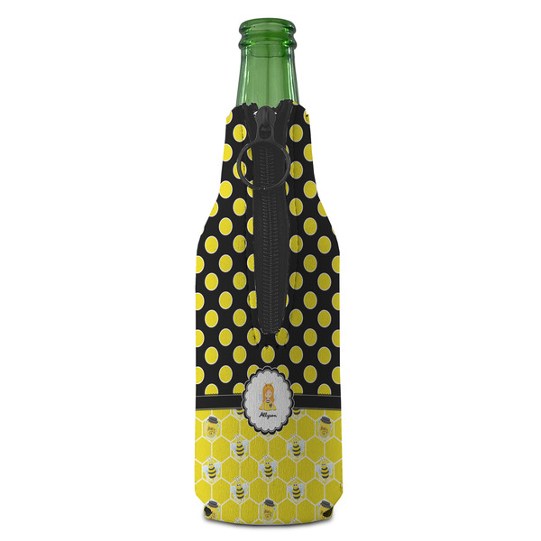 Honeycomb, Bees & Polka Dots Zipper Bottle Cooler - BACK (bottle)